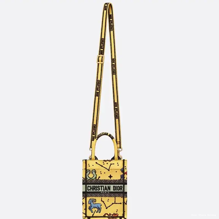 Cheap Tote Canvas Miniature Yellow Dior Pixel Zodiac Book Motif 0415 Hot Sale